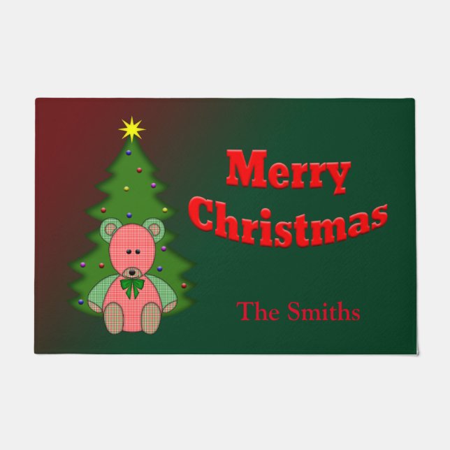 Gepersonaliseerd Beer in Tree Merry Kerstdoormat Deurmat (Voorkant)