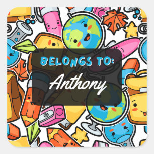 Gepersonaliseerd BEHOORT TOT Kawaii School Sticker