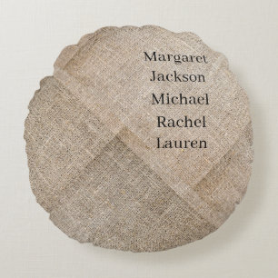 Gepersonaliseerd beige faux linnen rond kussen