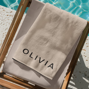 Gepersonaliseerd beige monogram strandlaken