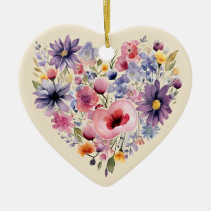 Gepersonaliseerd bericht Kleurrijke Floral Heart G Keramisch Ornament