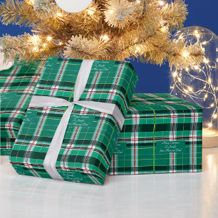 Gepersonaliseerd bericht op Christmas green plaid Cadeaupapier