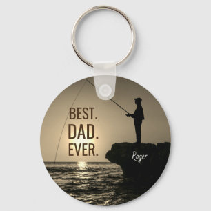 Gepersonaliseerd BESTE DAD EVER Fisherman Silhouet Sleutelhanger