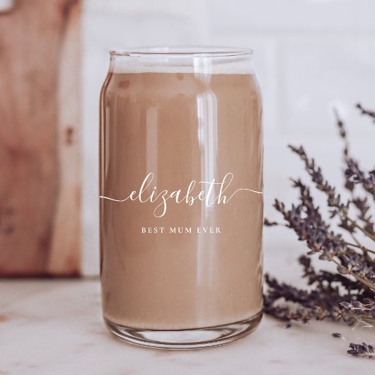 Gepersonaliseerd beste mama ooit wit script monogr blikvorm glas