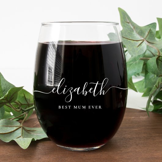 Gepersonaliseerd beste mama ooit wit script monogr wijnglas zonder voet