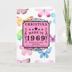Gepersonaliseerd Birthday 1969 Butterlies Monogram Kaart