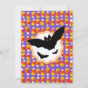 Gepersonaliseerd Black Bat Candy Corn Halloween Kaart