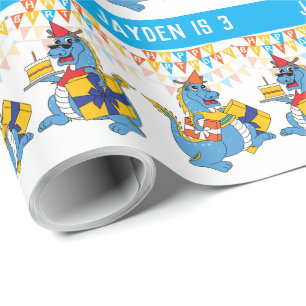 Gepersonaliseerd blauw Birthday Wrapping Paper Cadeaupapier