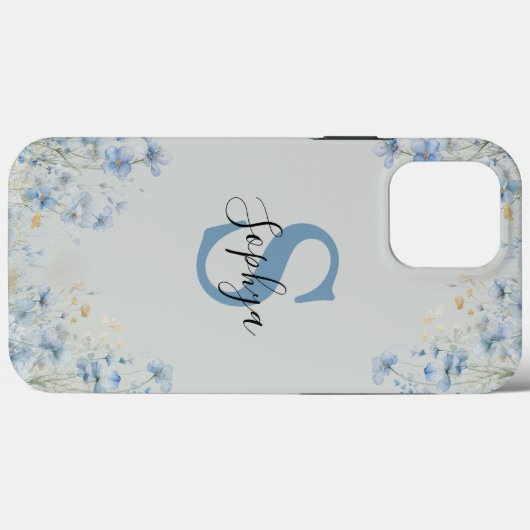 Gepersonaliseerd Blauw Bloem Monogram Case-Mate iPhone Case (Achterkant (horizontaal))