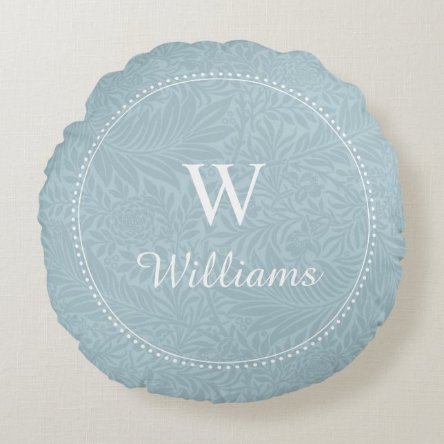 Gepersonaliseerd blauw botanisch patroon rond kussen (Voorkant)