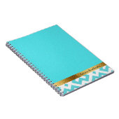 Gepersonaliseerd blauw en wit Geometrisch en Goud Notitieboek (Rechterzijde)