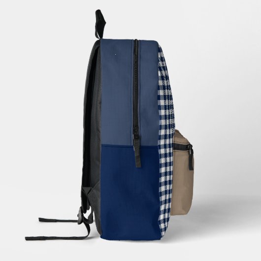 Gepersonaliseerd blauw en wit Gingham tafelkleed Bedrukte Rugzak (Links)