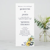 Gepersonaliseerd blauw en zonnebloem bruiloft prog kaart (Staand voorkant)