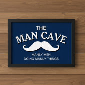 Gepersonaliseerd Blauw Funny Man Cave Sign Poster