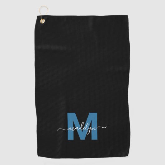 Gepersonaliseerd blauw Initiaal naam monogram Golfhanddoek (Voorkant)