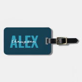 Gepersonaliseerd blauw monogram bagagelabel (Voorkant horizontaal)