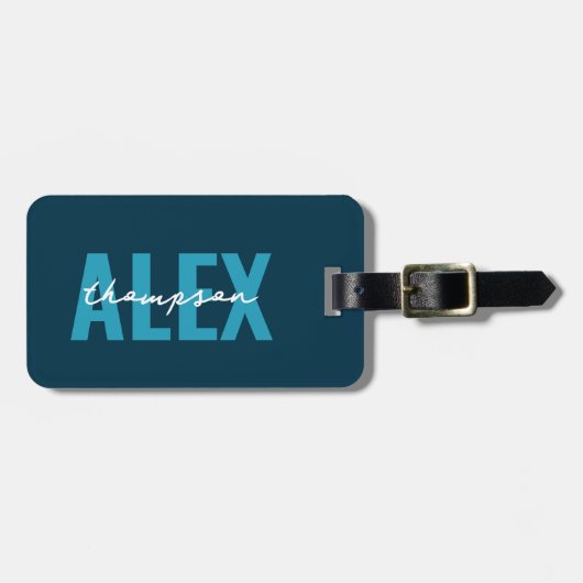 Gepersonaliseerd blauw monogram bagagelabel (Voorkant horizontaal)