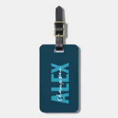 Gepersonaliseerd Blauw Monogram QR Code Bagagelabel (Voorkant verticaal)