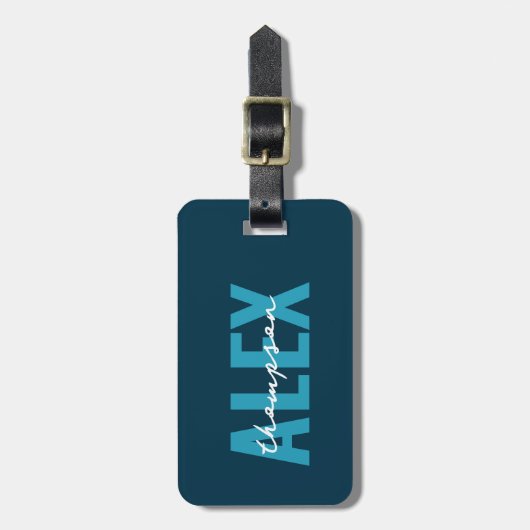 Gepersonaliseerd Blauw Monogram QR Code Bagagelabel (Voorkant verticaal)