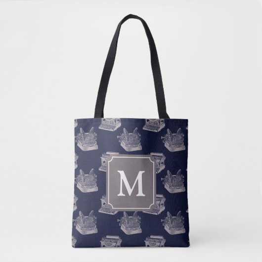 Gepersonaliseerd blauw monogram schrijfmachine draagtas (Voorkant)