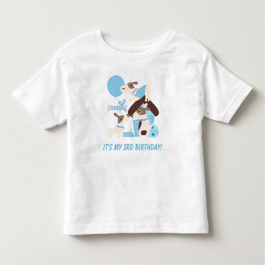Gepersonaliseerd Blauw Puppy Dog Verjaardag Tshirt (Voorkant)