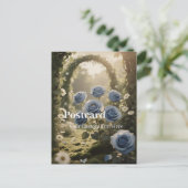 Gepersonaliseerd blauw Roos – Uniek Jubileum Liefd Feestdagenkaart (Staand voorkant)