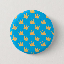 Gepersonaliseerd blauwe gele kroon kinder ronde button 5,7 cm