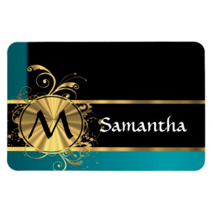 Gepersonaliseerd blauwgroen groen monogram magneet