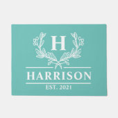 Gepersonaliseerd Blauwgroen Laurel Monogram Deurmat (Voorkant)