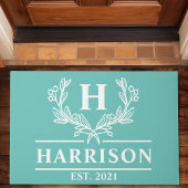 Gepersonaliseerd Blauwgroen Laurel Monogram Deurmat