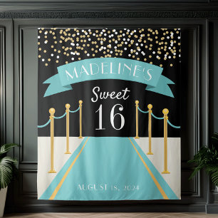 Gepersonaliseerd Blauwgroen tapijtthema Sweet 16 A Wandkleed