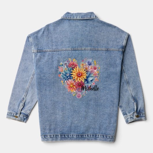 Gepersonaliseerd bloemenhart denim jacket (Achterkant)
