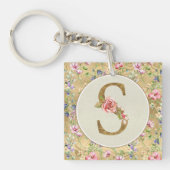Gepersonaliseerd bloemenmonogram, van A tot Z Sleutelhanger (voorkant)