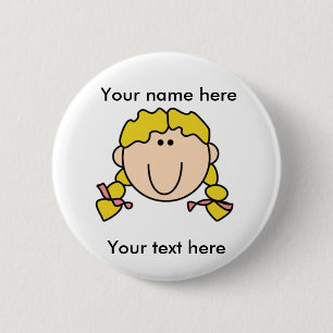 Gepersonaliseerd blond meisje met braden ronde button 5,7 cm