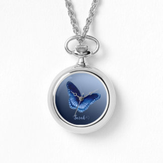 Gepersonaliseerd Blue Butterfly Ketting horloge
