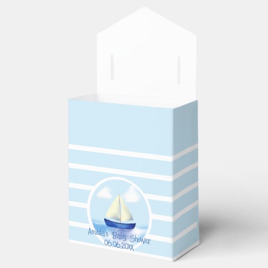 Gepersonaliseerd Blue Sailboat Baby shower Bedankdoosjes (Geopend)