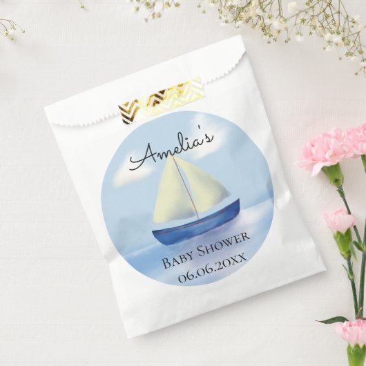 Gepersonaliseerd Blue Sailboat Baby shower Bedankzakje (Gezegeld)