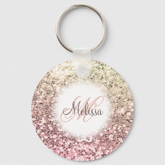 Gepersonaliseerd Blush Roze  Glitter Monogram Naam Sleutelhanger (Voorkant)