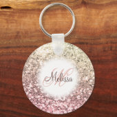 Gepersonaliseerd Blush Roze  Glitter Monogram Naam Sleutelhanger (Voorkant)