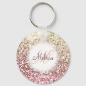 Gepersonaliseerd Blush Roze  Glitter Monogram Naam Sleutelhanger (Achterkant)