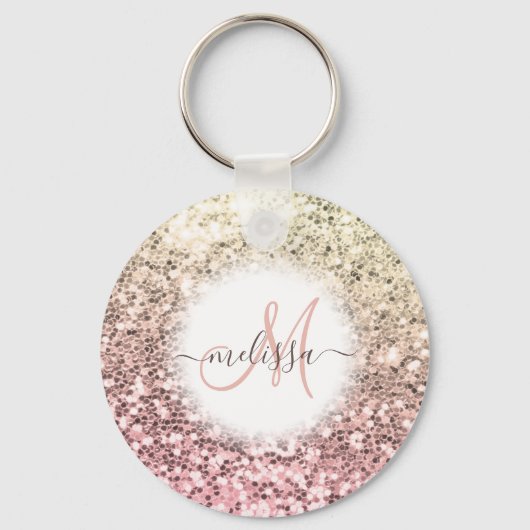 Gepersonaliseerd Blush Roze Glitter Monogram Naam Sleutelhanger (Voorkant)