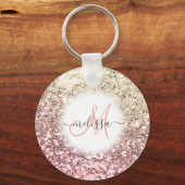 Gepersonaliseerd Blush Roze Glitter Monogram Naam Sleutelhanger (Voorkant)