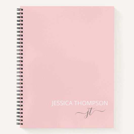 Gepersonaliseerd Blush roze moderne monogram naam Notitieboek (Voorkant)