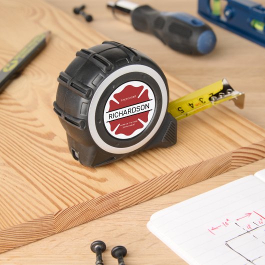 Gepersonaliseerd brandweerman rood Logo symbool Rolmaat (Houtwerk)