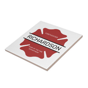 Gepersonaliseerd brandweerman rood Logo symbool Tegeltje