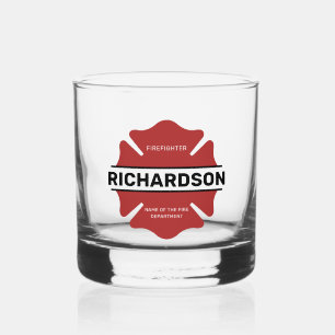Gepersonaliseerd brandweerman rood Logo symbool Whisky Glas