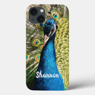Gepersonaliseerd briljant blauw pacock iPhone 13 hoesje