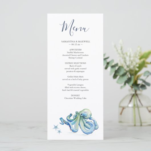 Gepersonaliseerd Bruiloft Menu Design Strand Bruil (Staand voorkant)