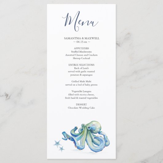 Gepersonaliseerd Bruiloft Menu Design Strand Bruil (Voorkant)