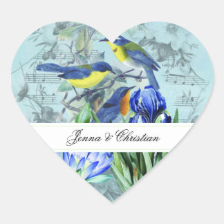 Gepersonaliseerd Bruiloft Zangvogels Hart Stickers